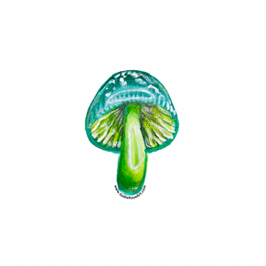 🍄 Small Sticker – Green Mushroom - Transparent Utopia by Sadie Rose