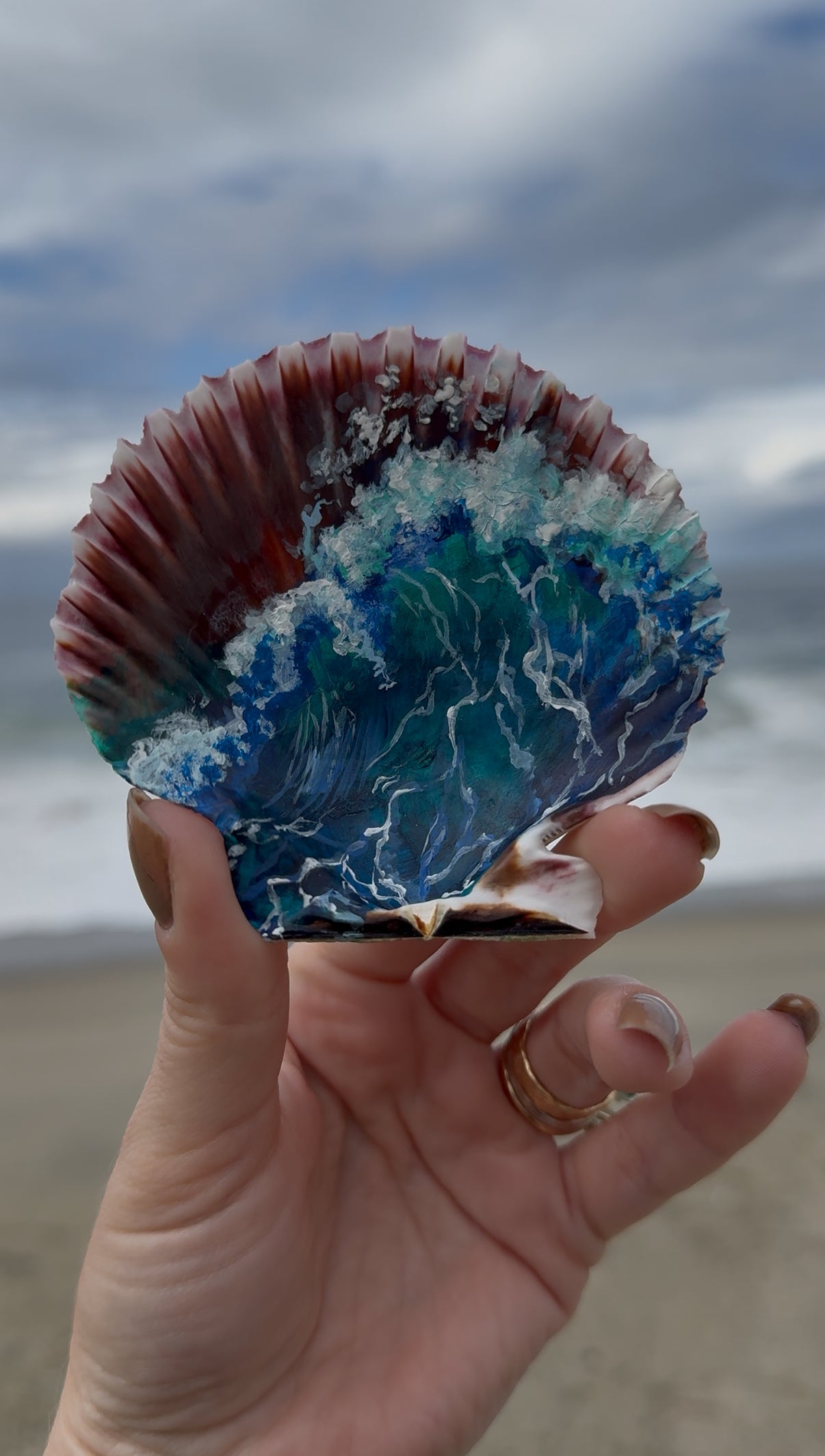 🐚 Sea Treasures 🌊 Hand Painted Shells · Original Mini Seascapes - Transparent Utopia by Sadie Rose