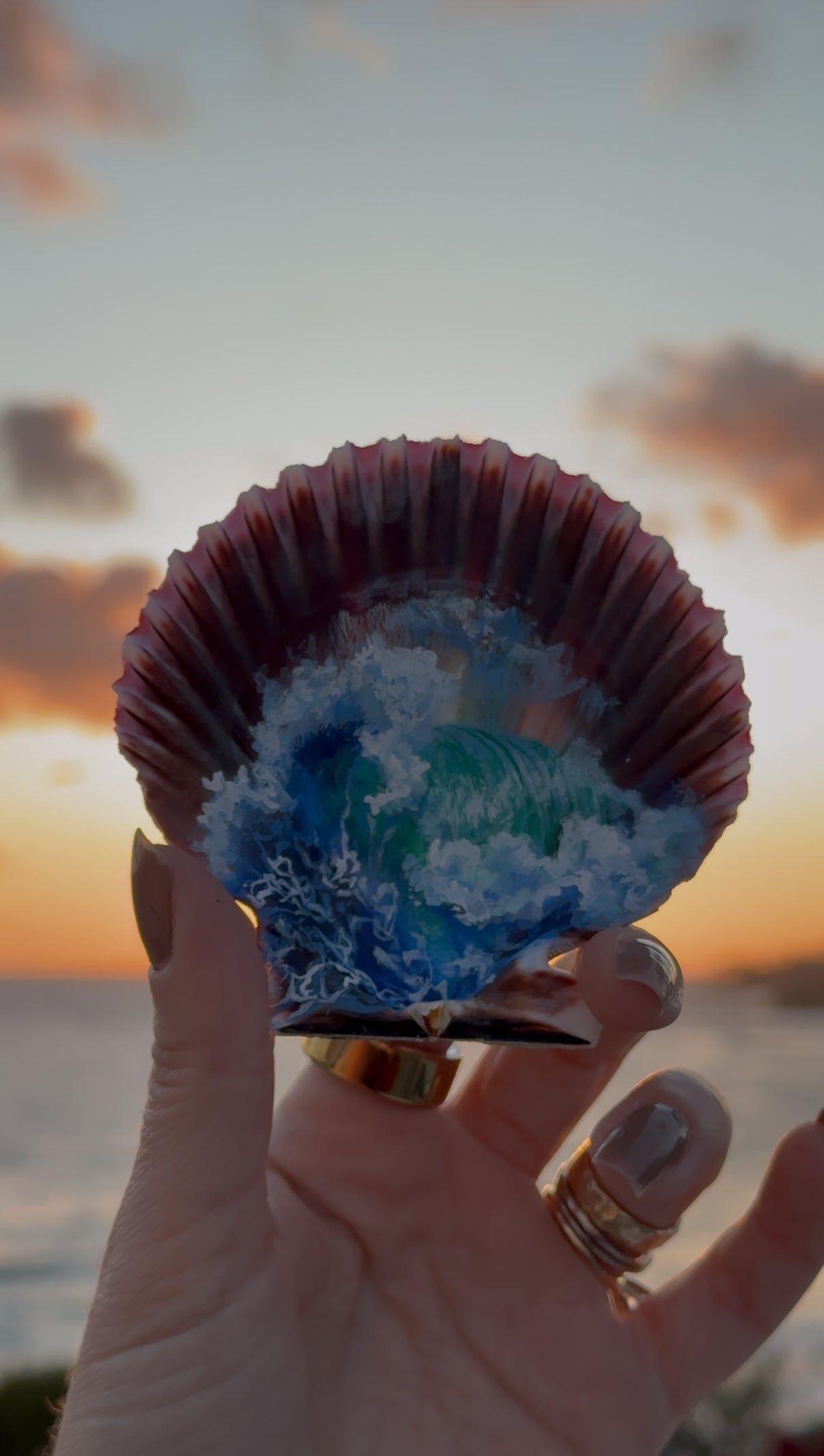 🐚 Sea Treasures 🌊 Hand Painted Shells · Original Mini Seascapes - Transparent Utopia by Sadie Rose